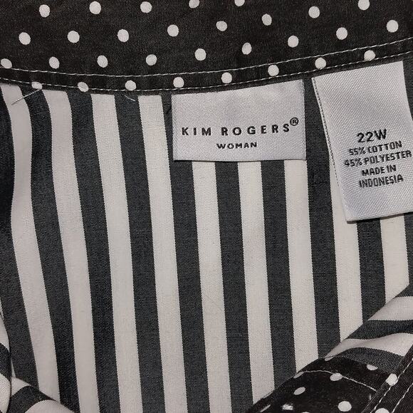 Kim Rodgers Stripped Blouse, with polka dot cuffs, and inside collar, size 22 - Picture 2 of 2
